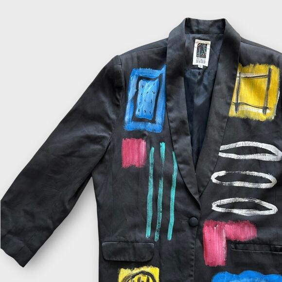 Vintage 80s 90s Jacket Required Hand Painted Blazer Women's 1X Artwear Modern - Picture 3 of 14